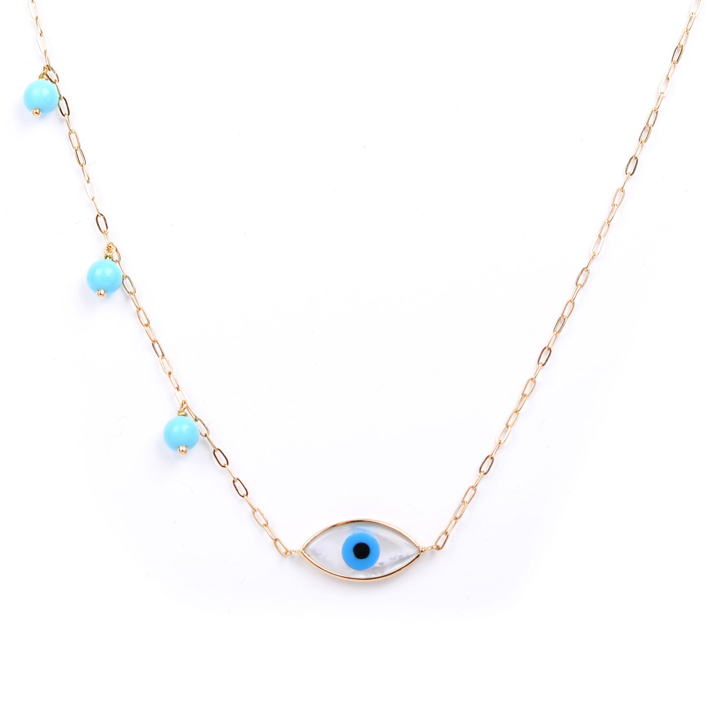 Mati Horizontal Marquis Necklace with Turquoise Beads