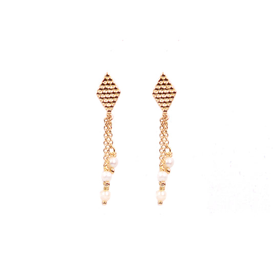 Granada Earrings Losanges with 3 Hanging Pearls