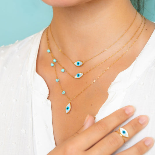 Mati Horizontal Marquis Necklace with Turquoise Beads