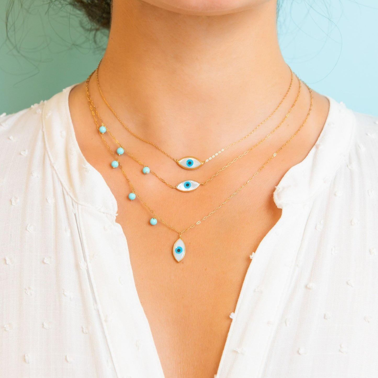 Mati Vertical Marquis Necklace with Turquoise Beads